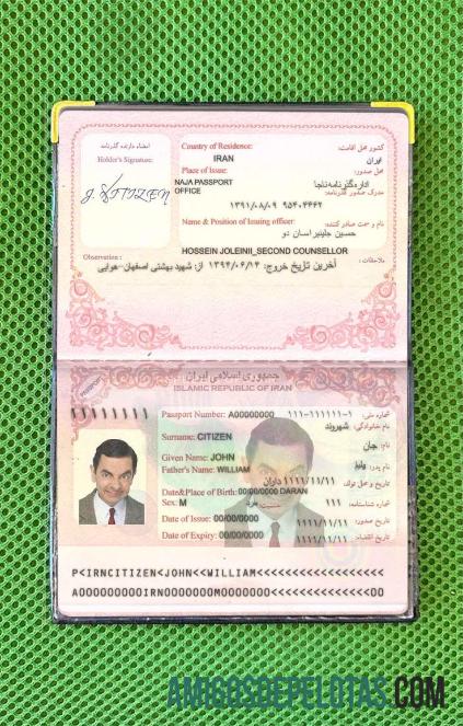 Passaporte do Irã (2007 2014) Visual fotográfico exemplo